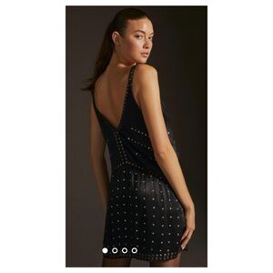 NWOT Anthropologie Studded Deep V Mini Dress in Black  Size XS